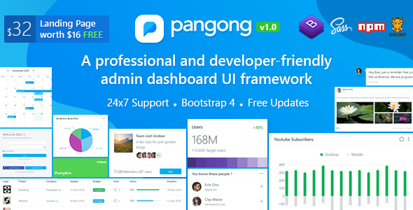 Pangong – Bootstrap 4管理仪表板+ UI工具包 – v1.2-蟹程序