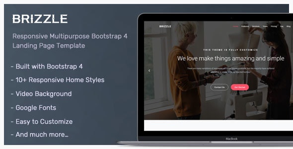 Brizzle – Bootstrap 4 响应式着陆页模板-蟹程序