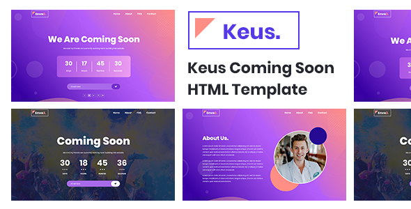 Keus – 创意网站维护倒计时网站HTML5模板-蟹程序