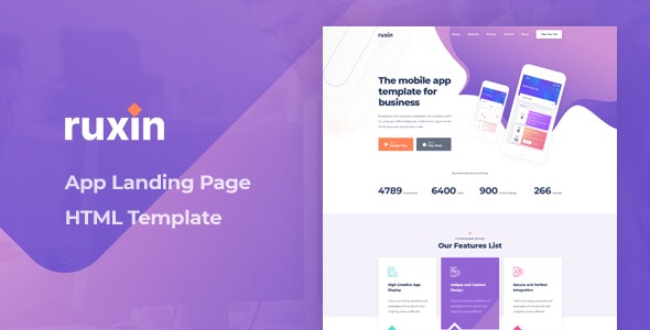 Ruxin – App 应用程序着陆页HTML网站模板-蟹程序