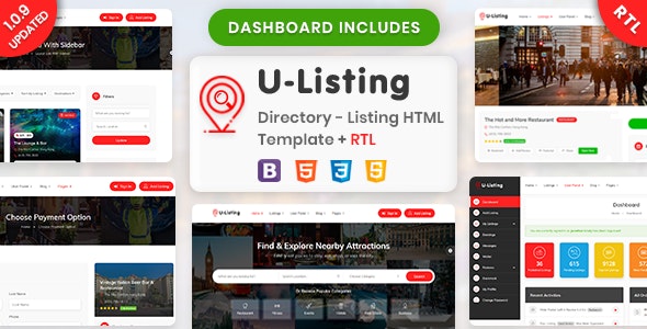 U-Listing Directory – 城市商家目录网站HTML模板 – v1.0.9-蟹程序